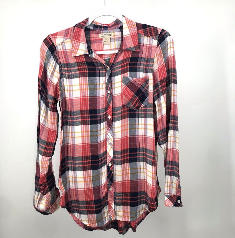 Lucky Brand Plaid Flannel Long Sleeve Button Down Shirt Womens XS